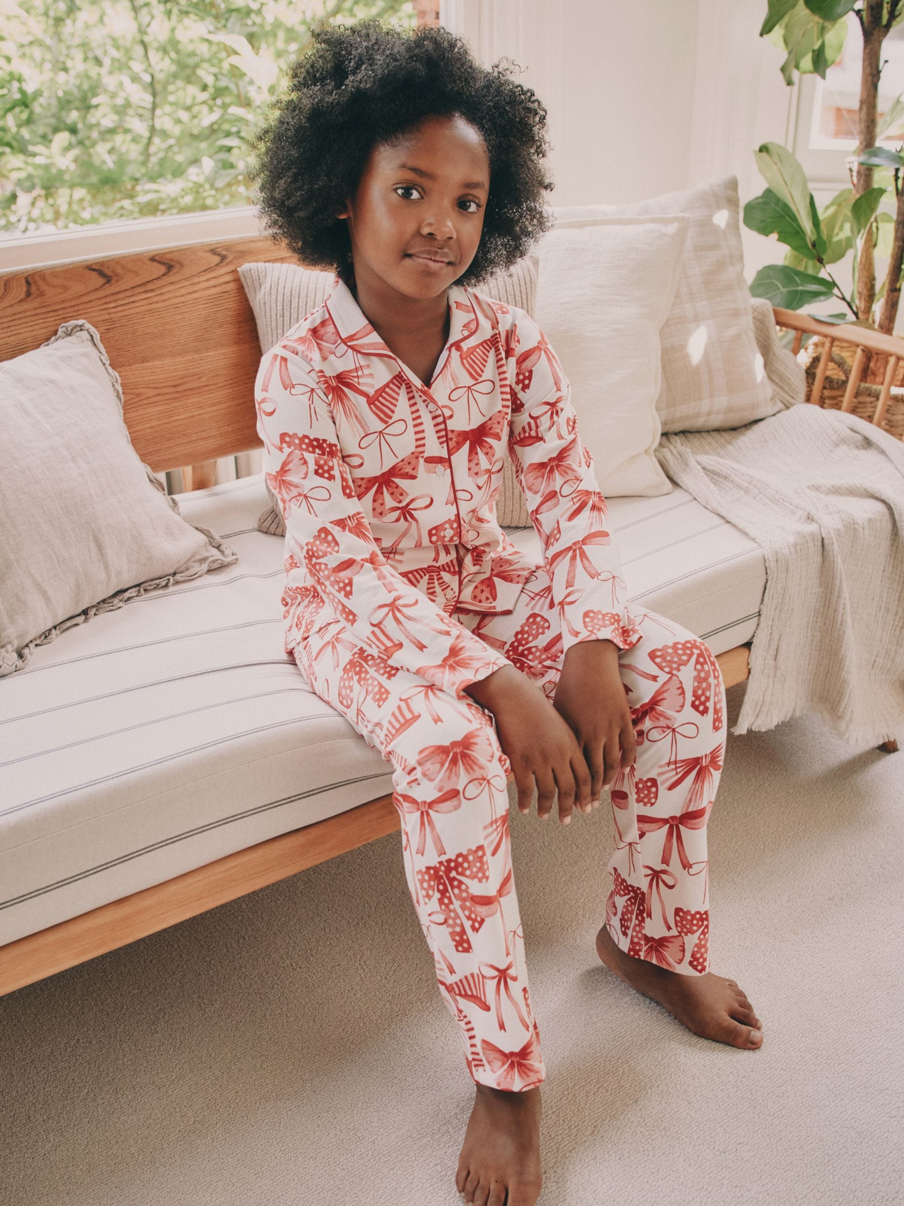Rode/witte strik print - Pyjama met knoopsluiting (3-16jr)