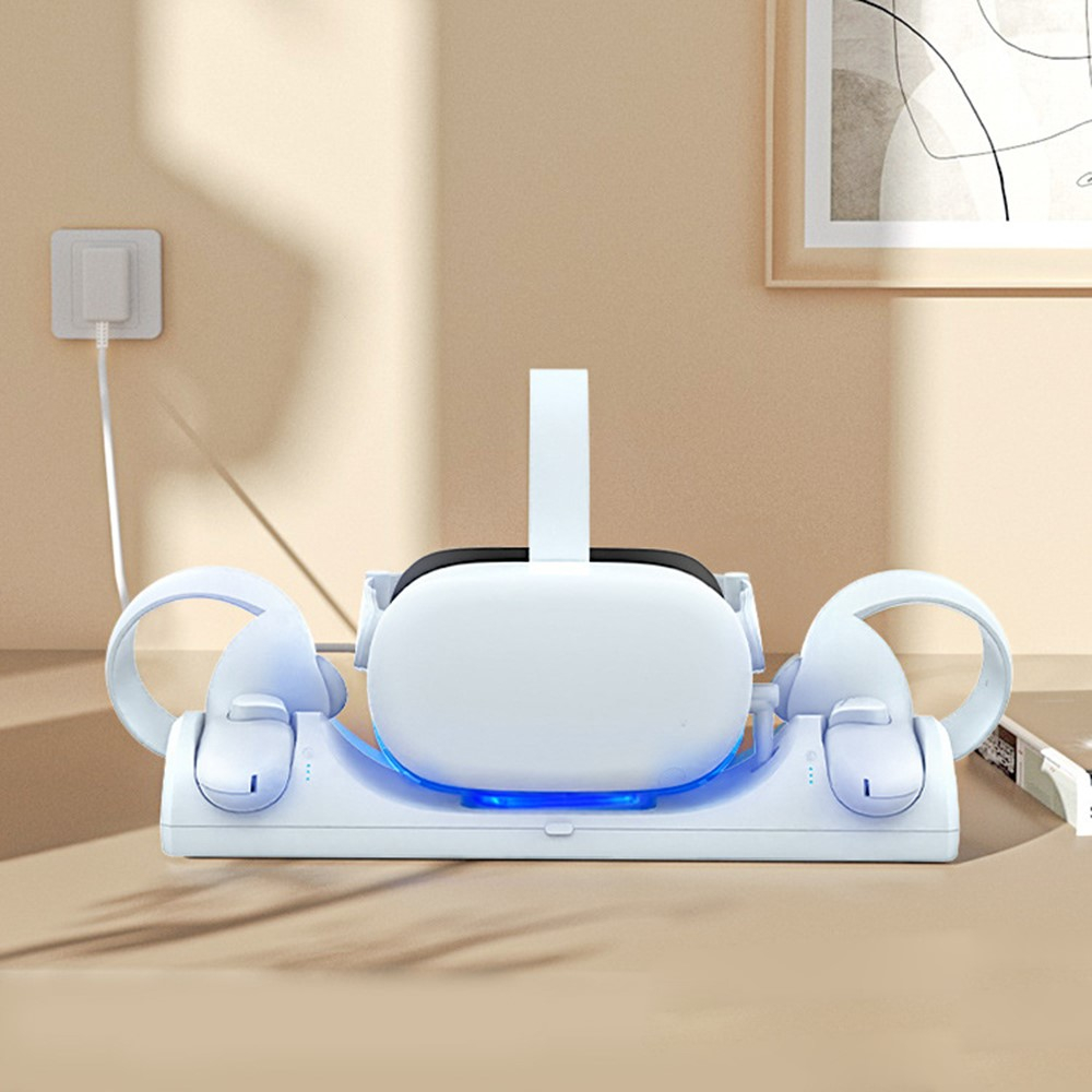 Meta Quest / Oculus Quest 2 Charging Dock Ladestation Halterung für VR Brille und Controller   Ersatzakku und LED Beleuchtung - Weiss