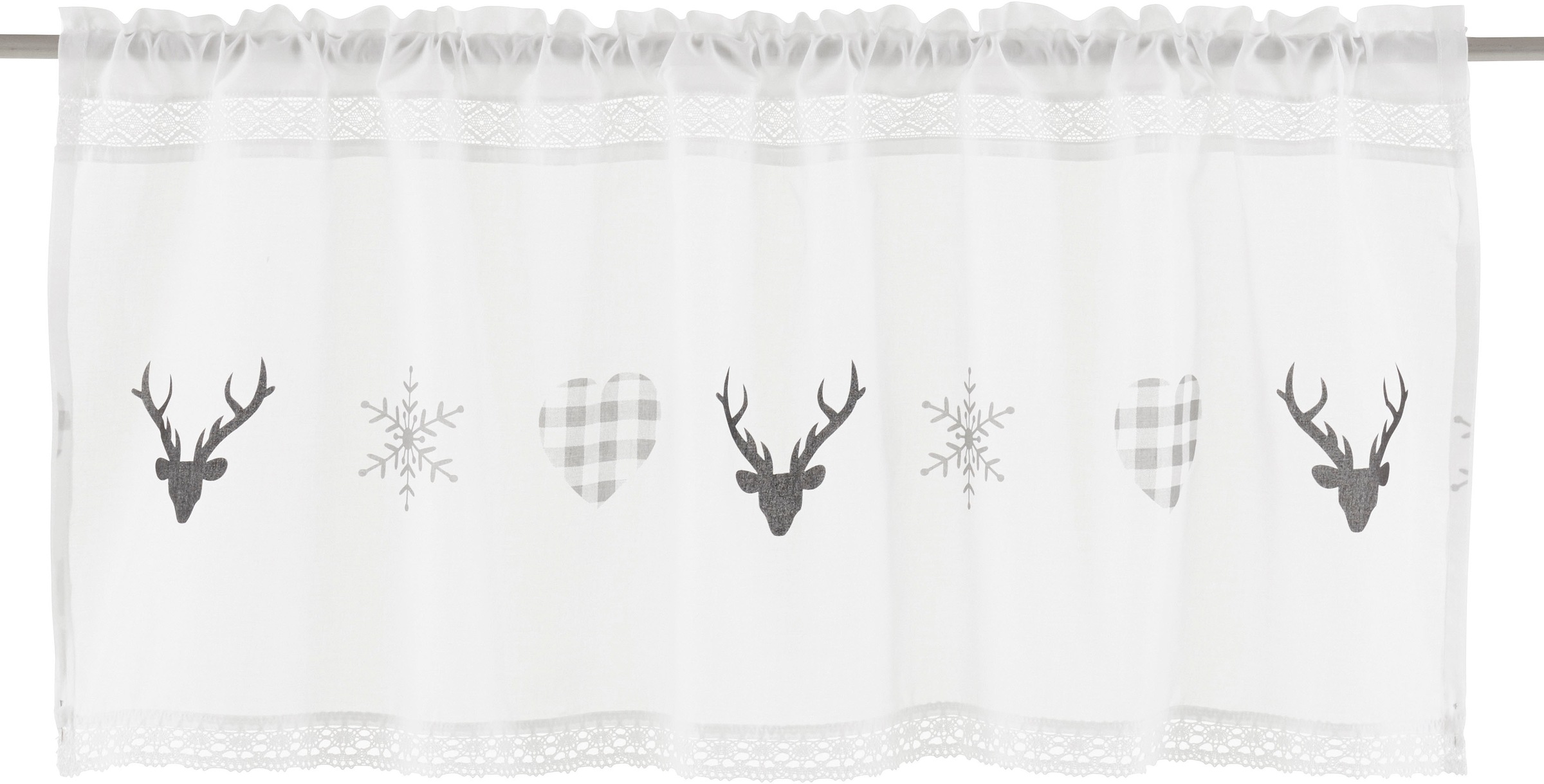 my home Scheibengardine »Xaver« Stangendurchzug 1 Stk. tlg. Halbtransparent, Bedruckt, Baumwolle, weihnachtliches Design