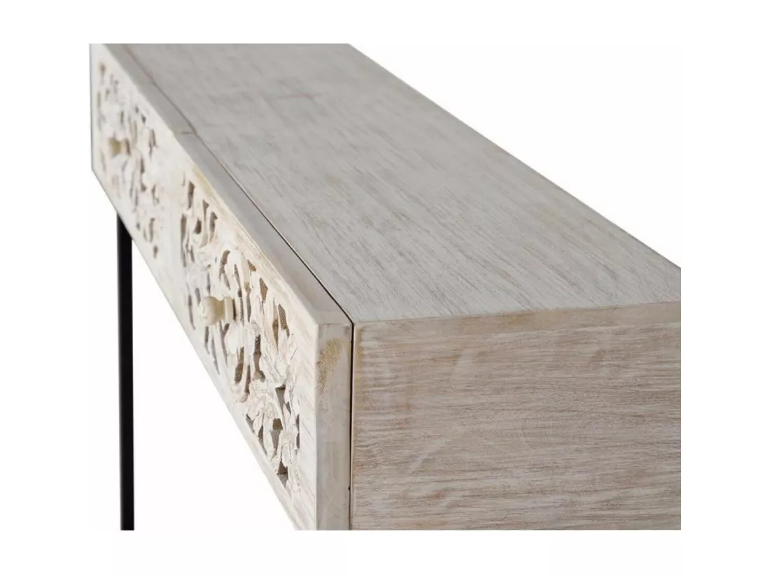 Console en manguier et pieds en métal vieilli noir et blanc Blanco.Giner y Colomer.77x30x120