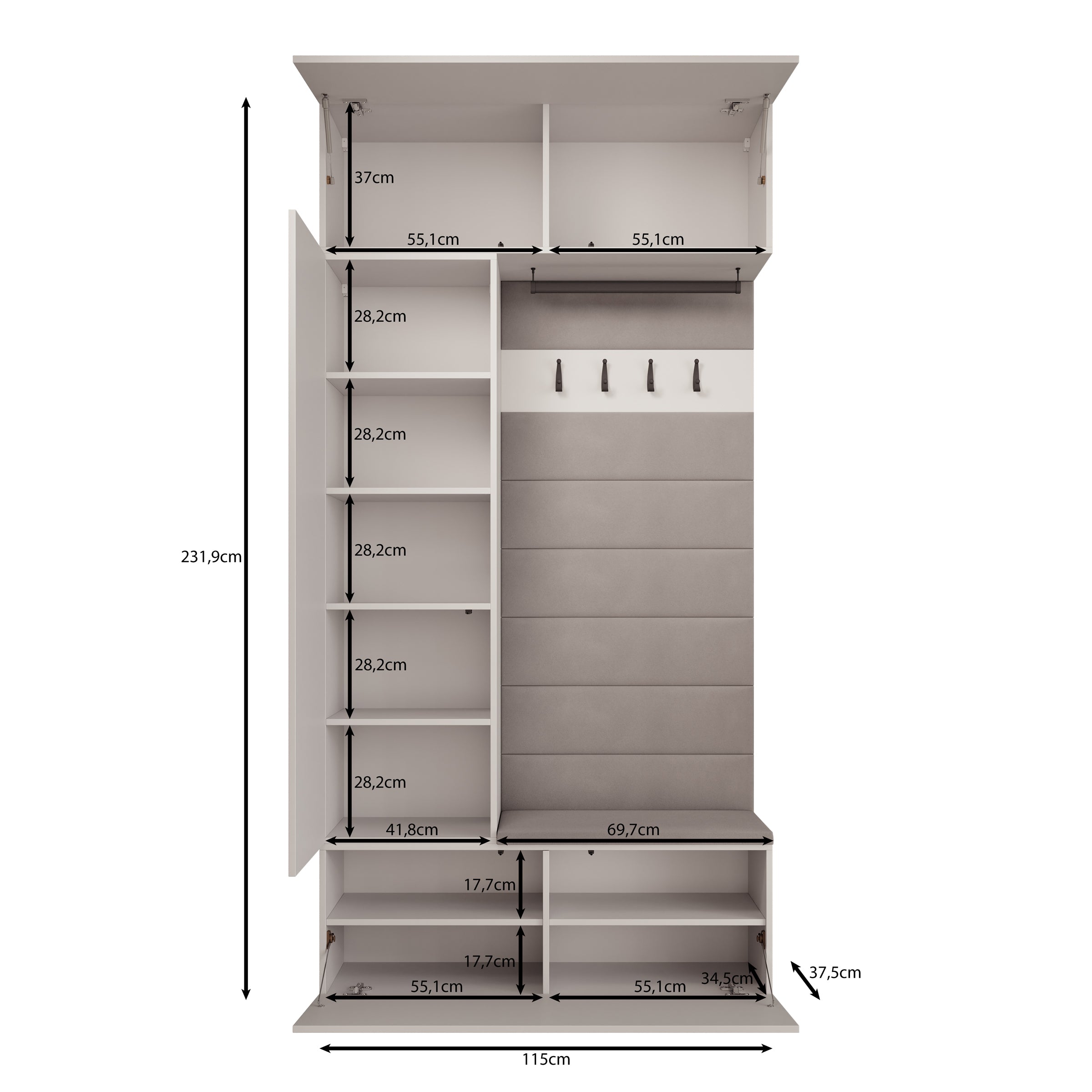 Telora - Halkast met deur - Eikenpatroon - 115x38x232 cm