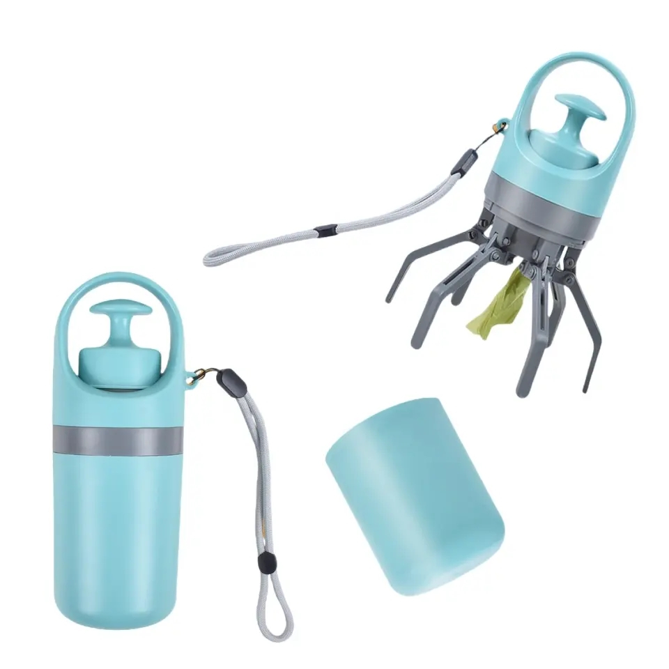 Praktischer Hundekot Greifer Beutel Spender Poop Bag Zange - Blau