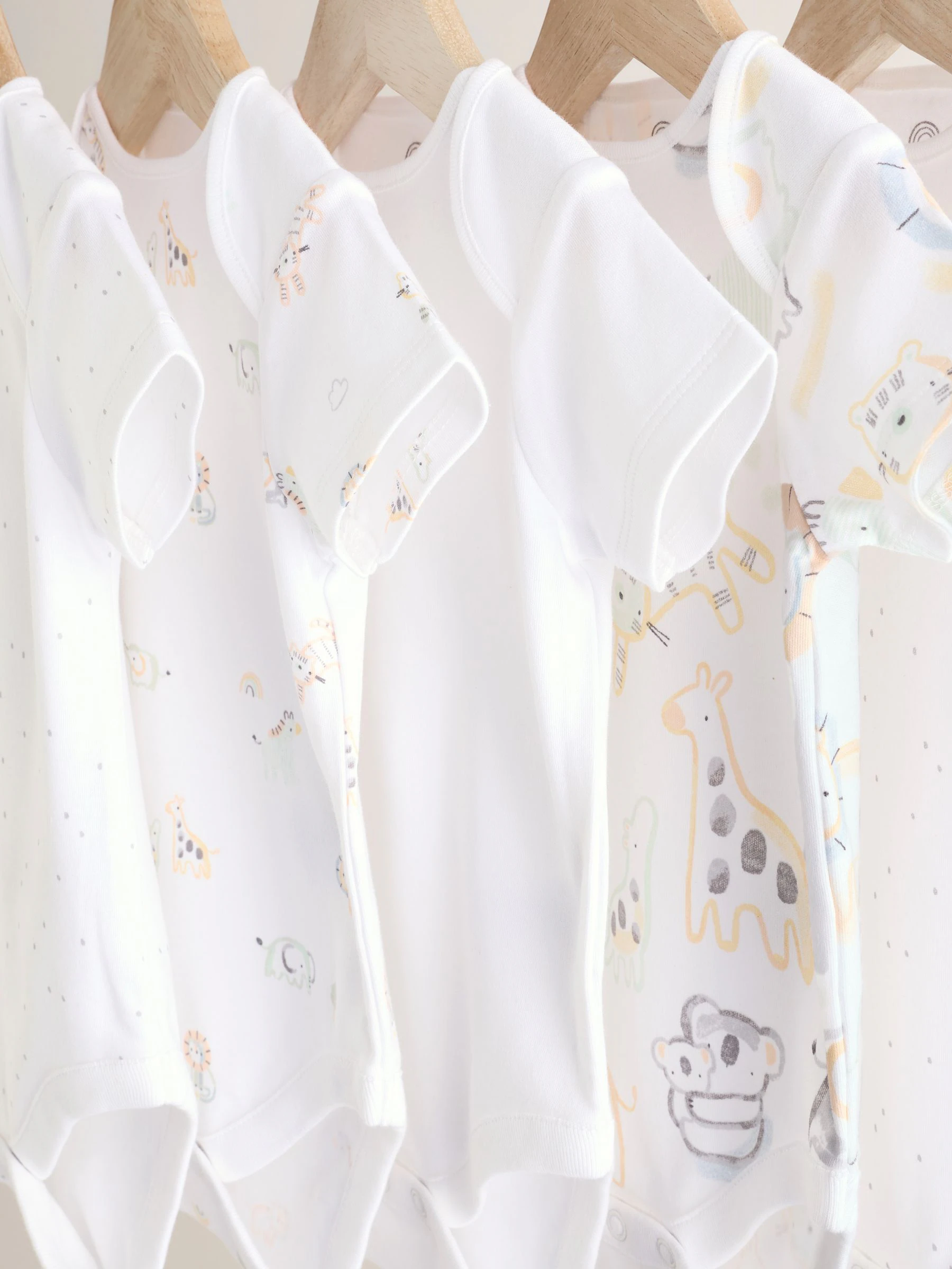 Wit - Babyrompers met korte mouwen en dierenprint 5 stuks