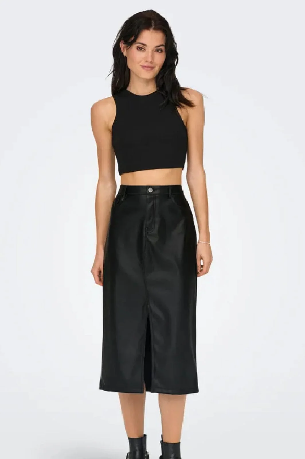 Only Onlkiri Lo Slit Faux Lea Skirt Cc 4512619 black
