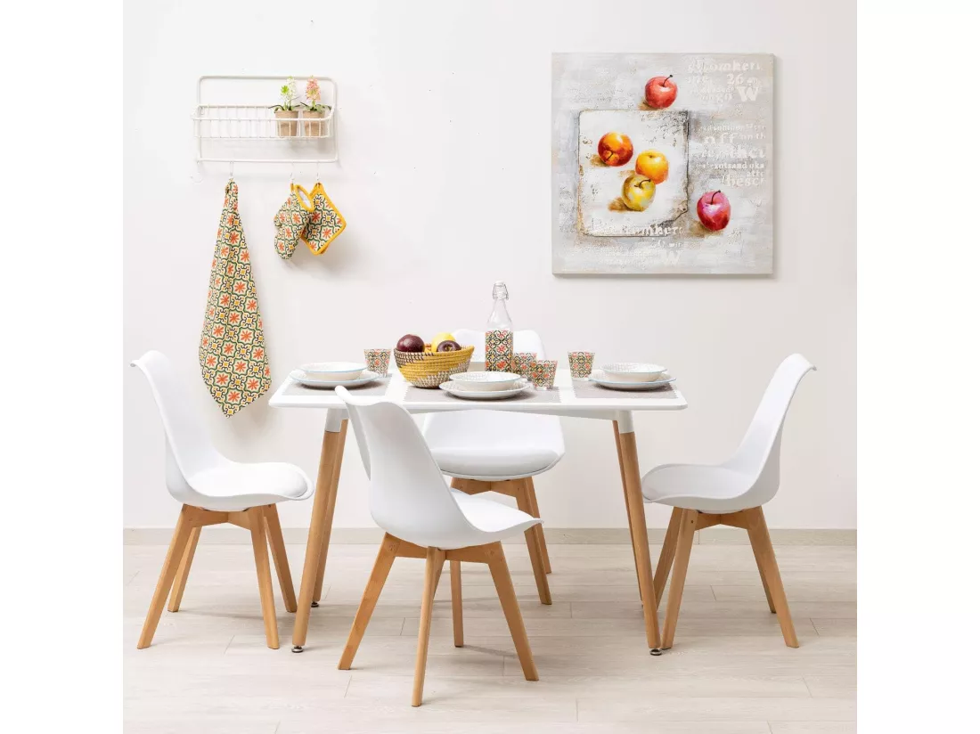 Lot de 6 chaises - Blanc - Chaise Scandinave - Pieds en bois (6 chaises dans un colis)