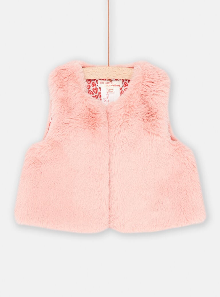 Cardigan rose thé sans manches en fourrure synthétique bébé fille