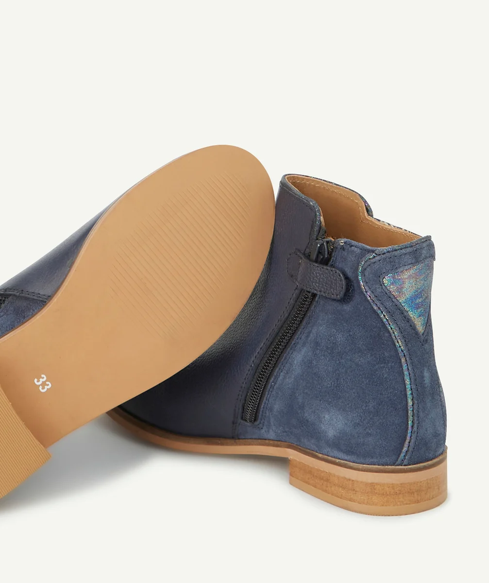 BOTTINES BLEU MARINE FILLE EN CUIR AVEC FANTAISIE BRILLANTE