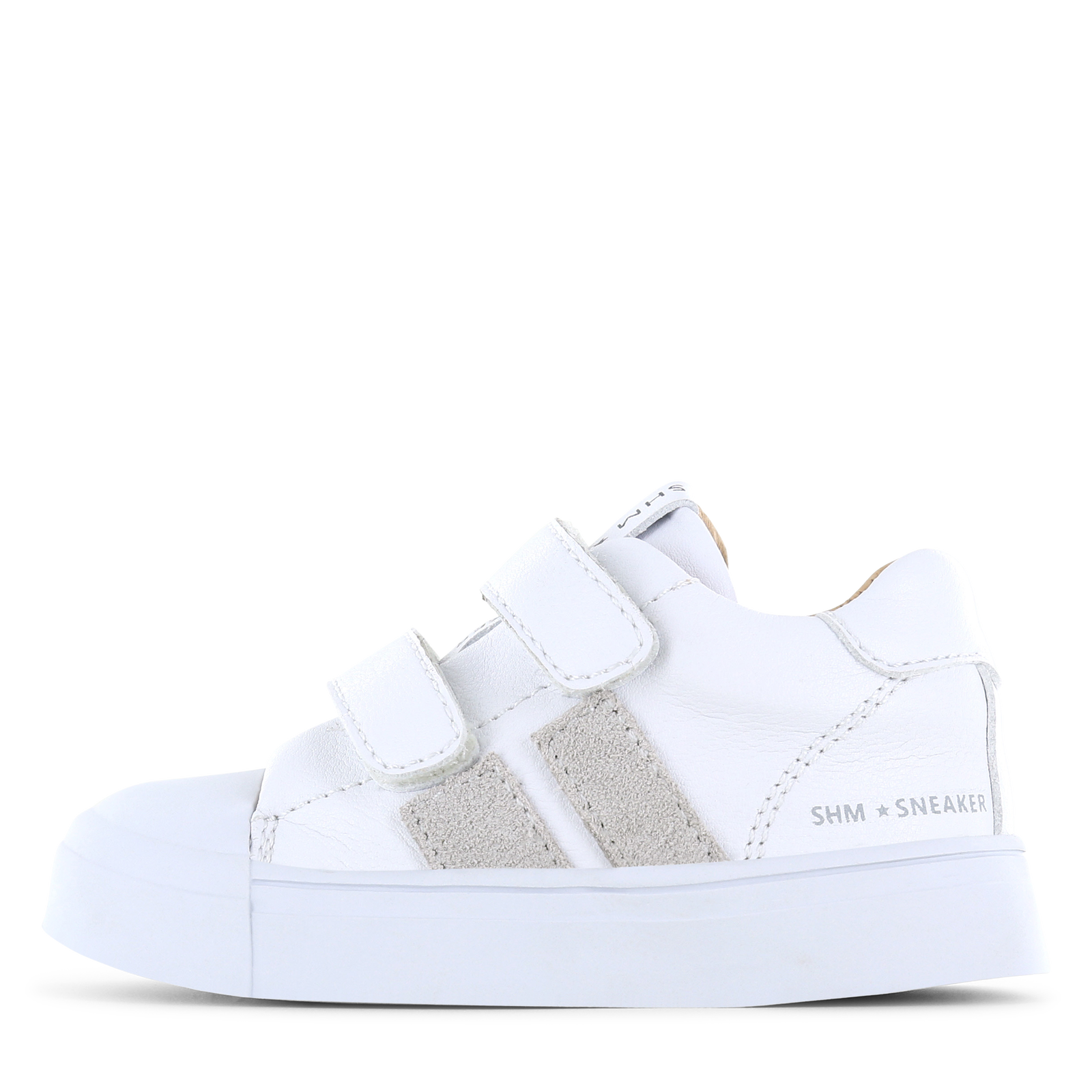 Shoesme witte sneaker met grijze stripings Microleer | Uni schoenen