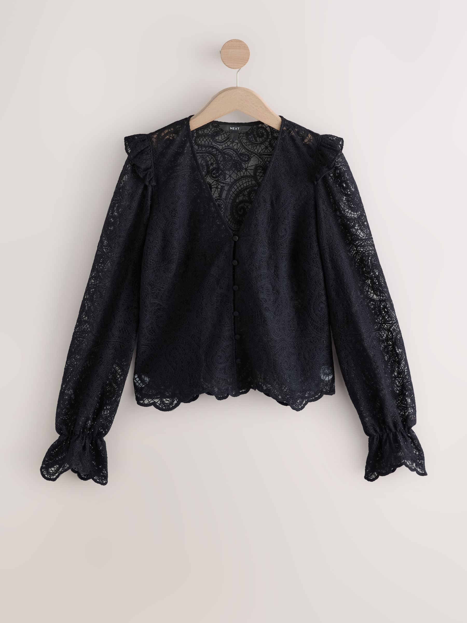 Zwart - Paisley Lace V-Neck Blouse