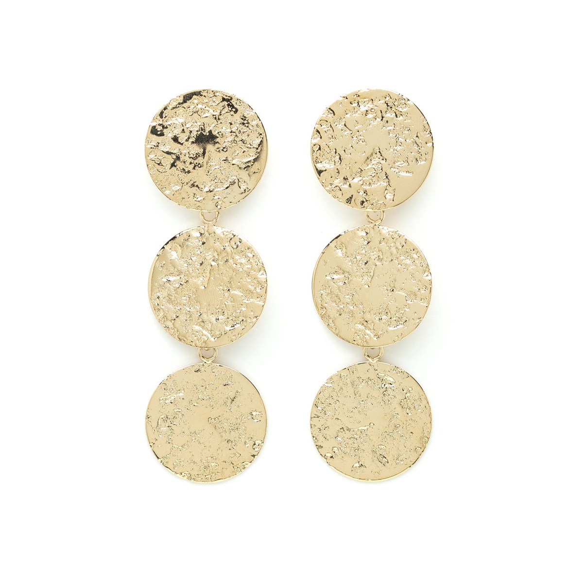 maxi boucles d'oreilles puces pendantes ronds martelés doré à l'or fin - HESTIA
