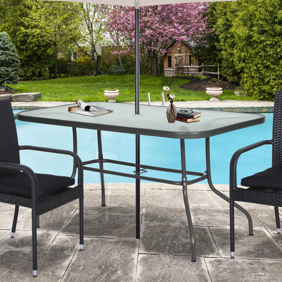 Outsunny Gartentisch mit Schirmloch grau