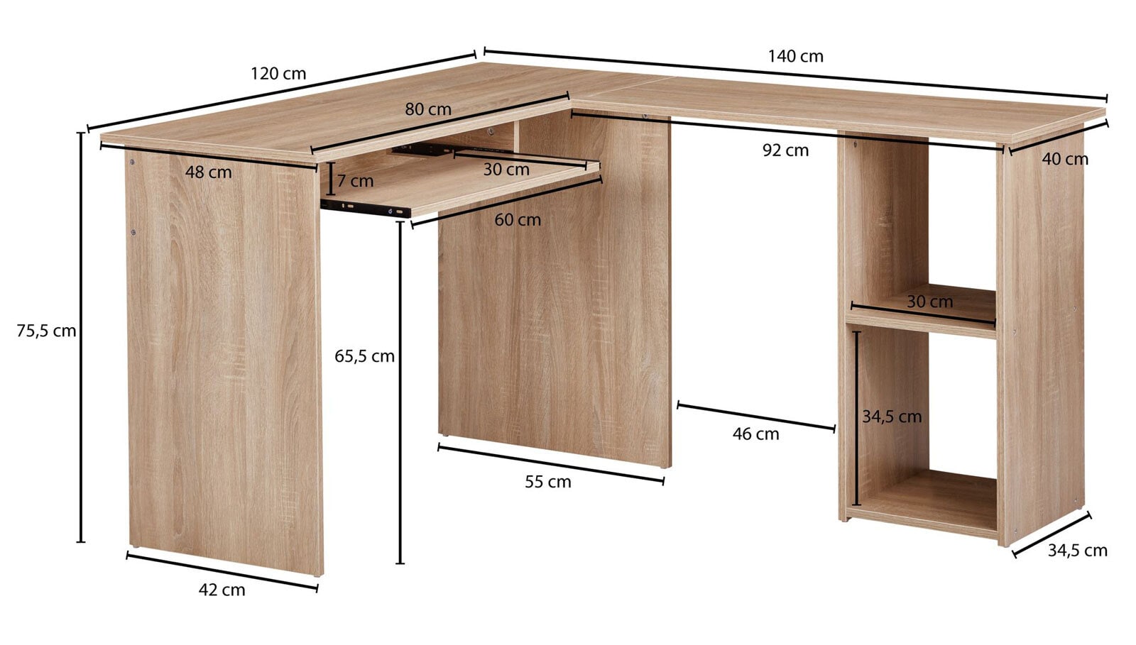 Winkelschreibtisch 120 x 140 cm braun