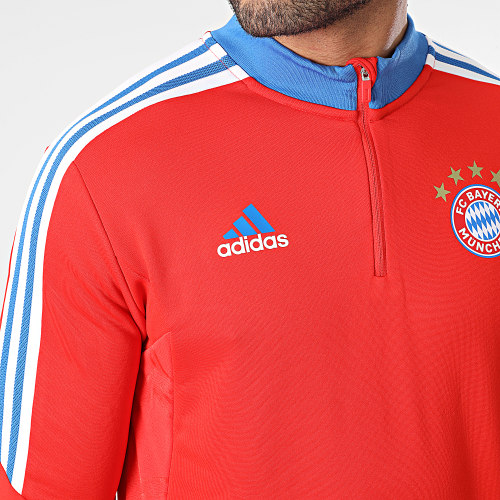 Sweat Col Zippé A Bandes FC Bayern Munich HU1280 Rouge Bleu