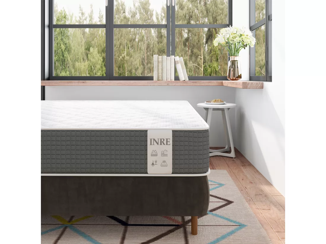 Matelas 160x200 cm INRE - 25 cm, Réversible, Mémoire de Forme, 7 Zones Ergonomiques, Soutien Ferme, Tissu Respirant et Durable