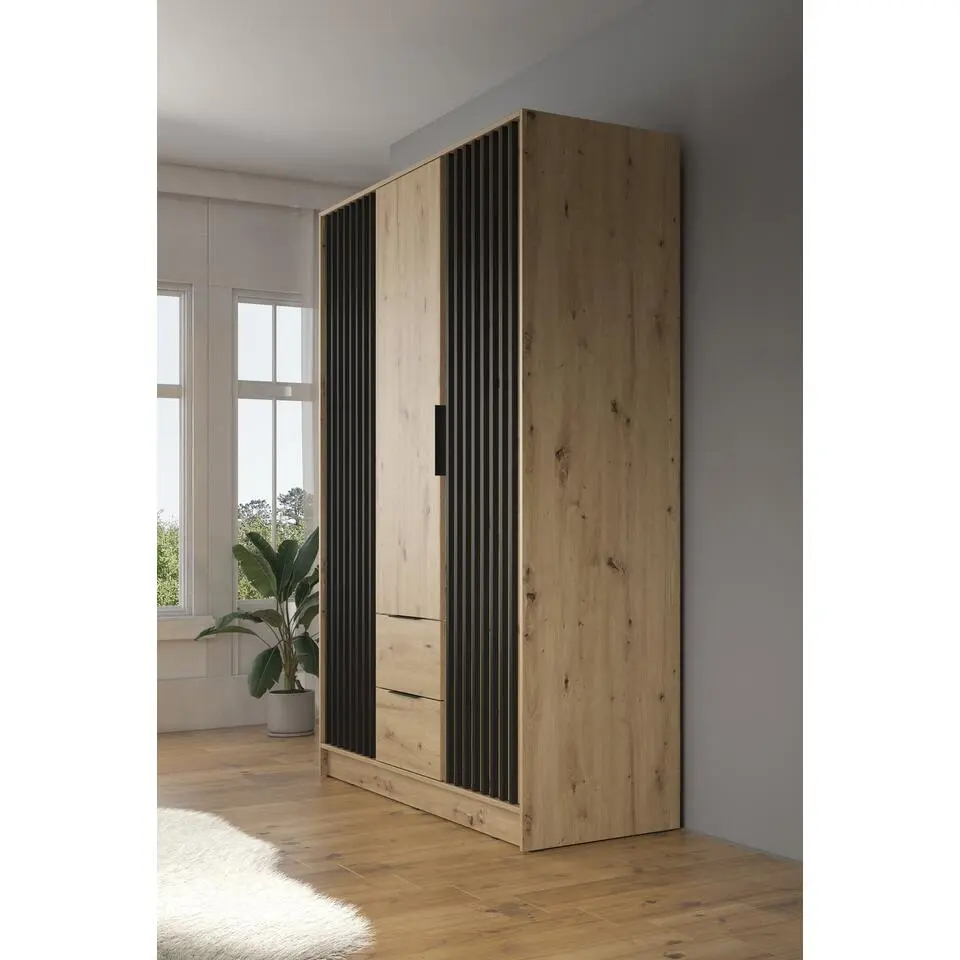 Meubella - Kledingkast Nairobi - Eiken - Zwart - 155 cm