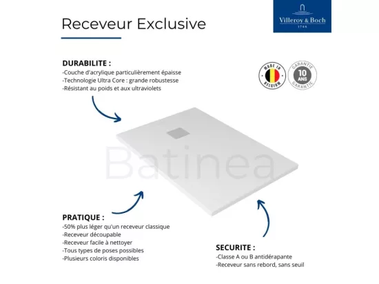 Receveur découpable 160 X 100 VILLEROY ET BOCH Exclusive rectangle blanc