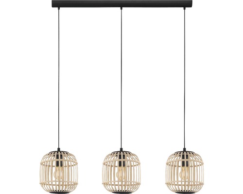 Hanglamp, 3-lichts, HxL 110x91 cm, zwart/naturel