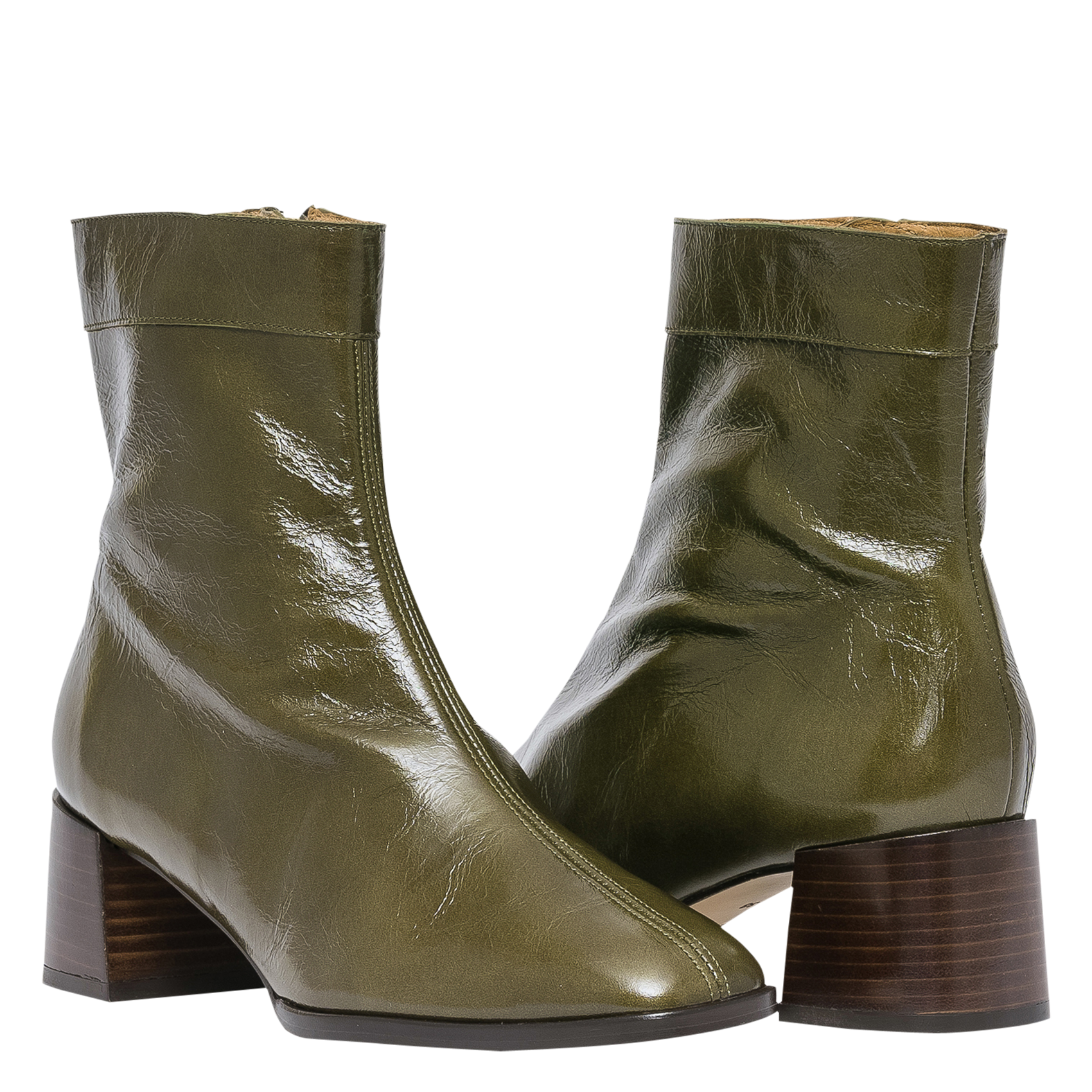 TAMARA - Bottines à talons en cuir vernis | Vert