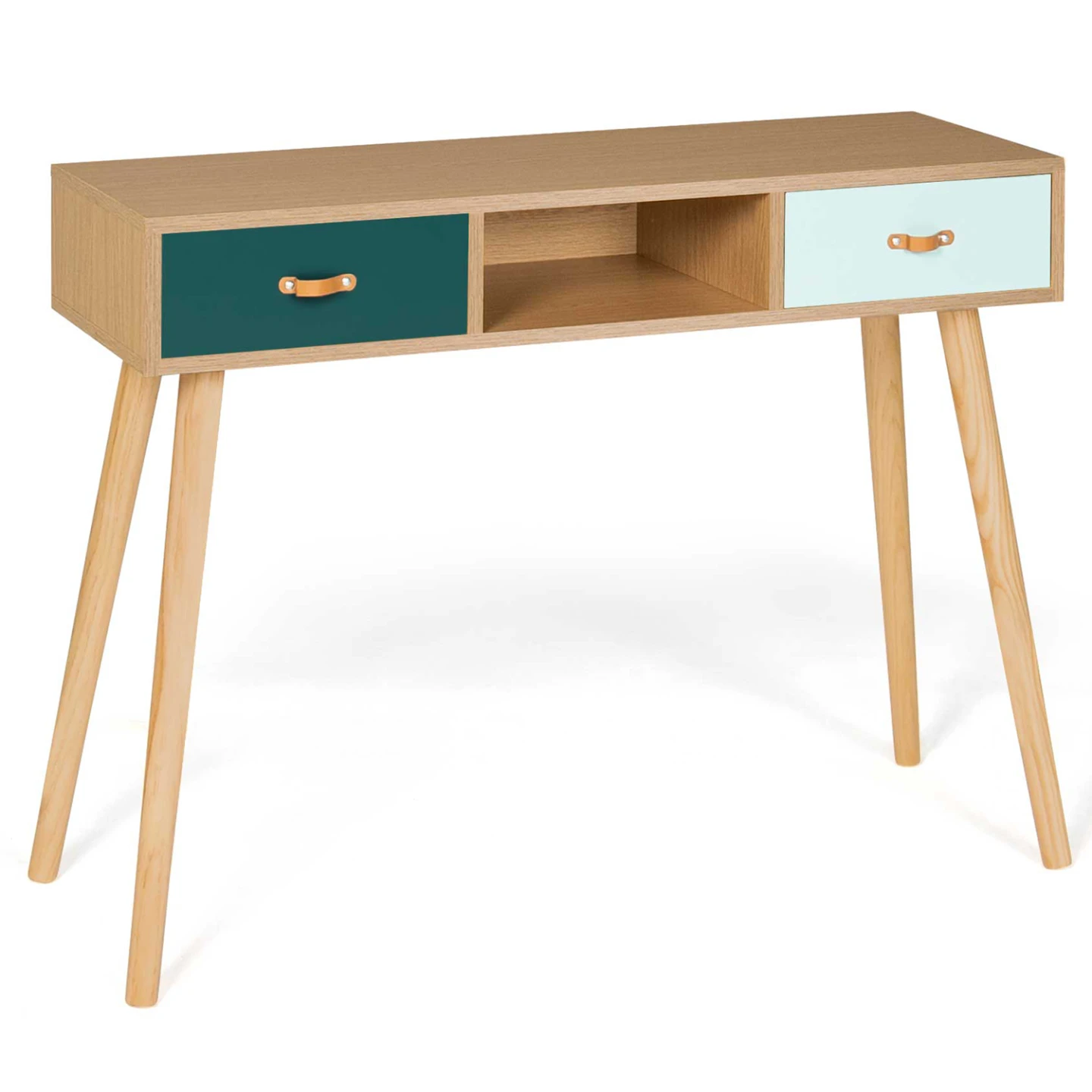 Console scandinave 2 tiroirs ALIZE bois et vert