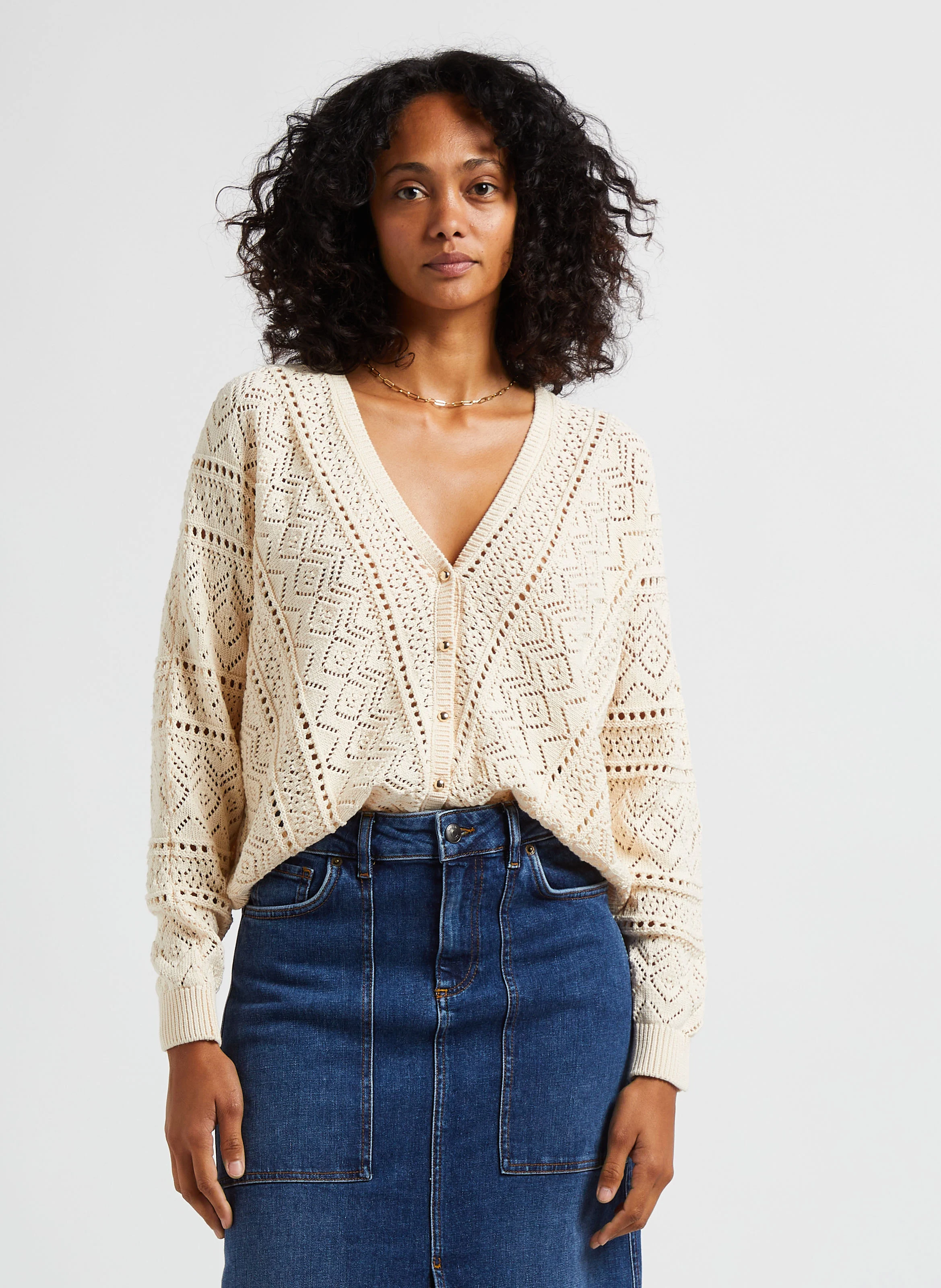 CYRON - Gilet col V en coton | Blanc