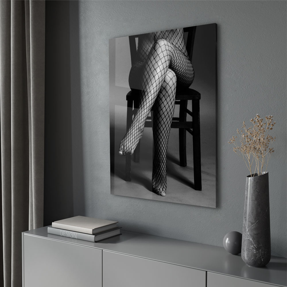 Walljar acrylglas schilderij - Woman On Chair Acrylglas schilderij - 150 x 225 cm