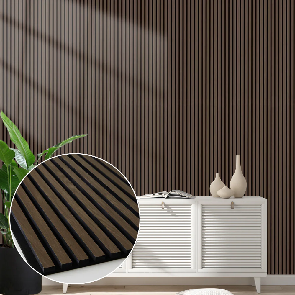 Set van 2 akoestische panelen / wandpanelen van houtfineer en vilt | Walnoot Comfort 244 x 60 cm | myHarry