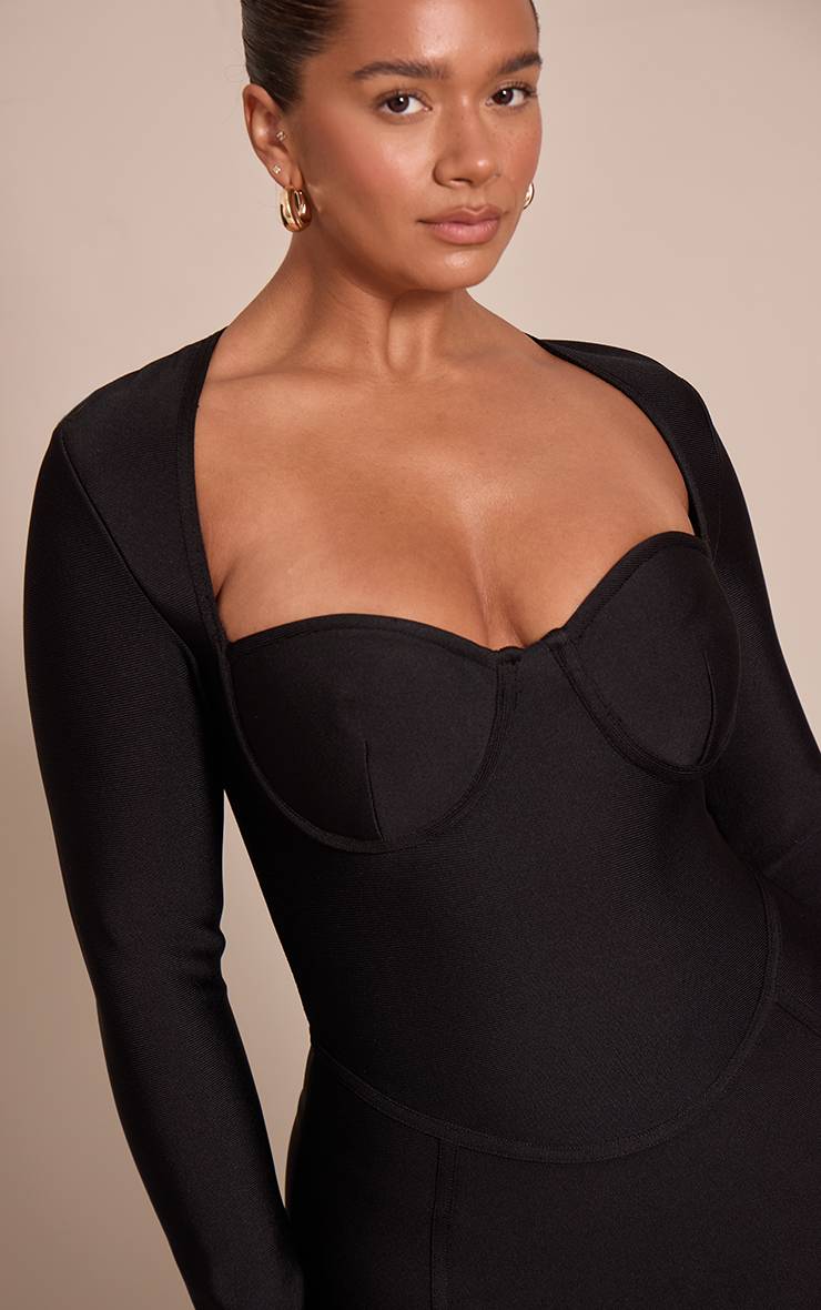 Noir Robe Maxi Corset À Manches Longues Bandage Sculptante