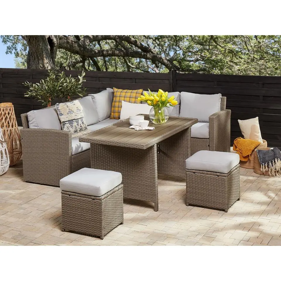 BARDI - Loungeset voor 5 - Natuurlijk - PE rotan