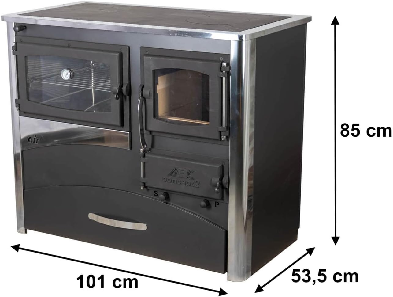 EEK A Kaminofen mit Backfach und Herdplatte ABC Concept 2 Air Links Mehrfachbelegung Holzofen 11,6 kW Kamin Ofen Holz Werkstattofen Schwedenofen Hüttenofen Heizofen Holzofen