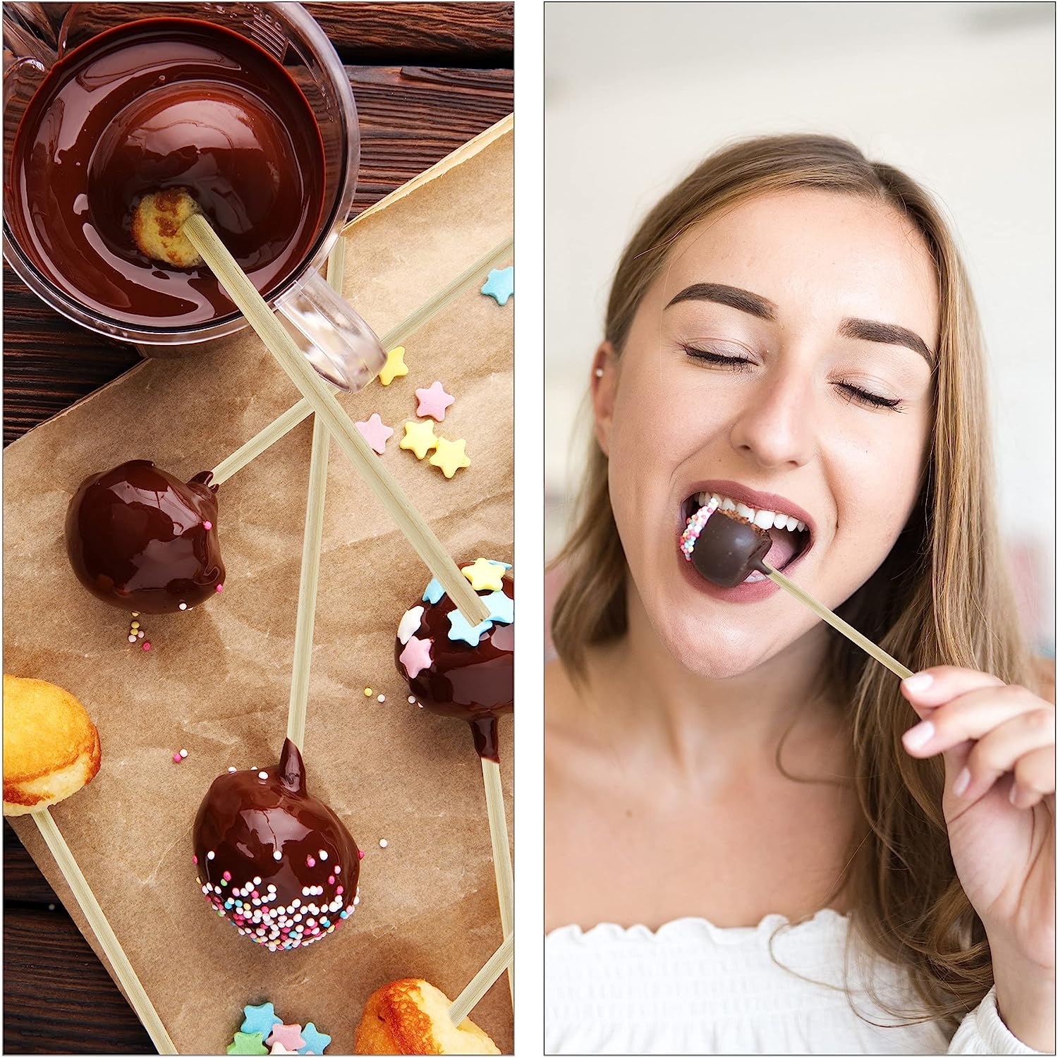 (500er Set) Holz Cake Pop Stiele Lollipop Sticks Kuchen Stäbe zum Backen - Braun
