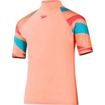 Speedo Girls Printed Short Sleeve Top Sun  Badeanzug Soft Coral / Nectarine / Aquarium  Kinder