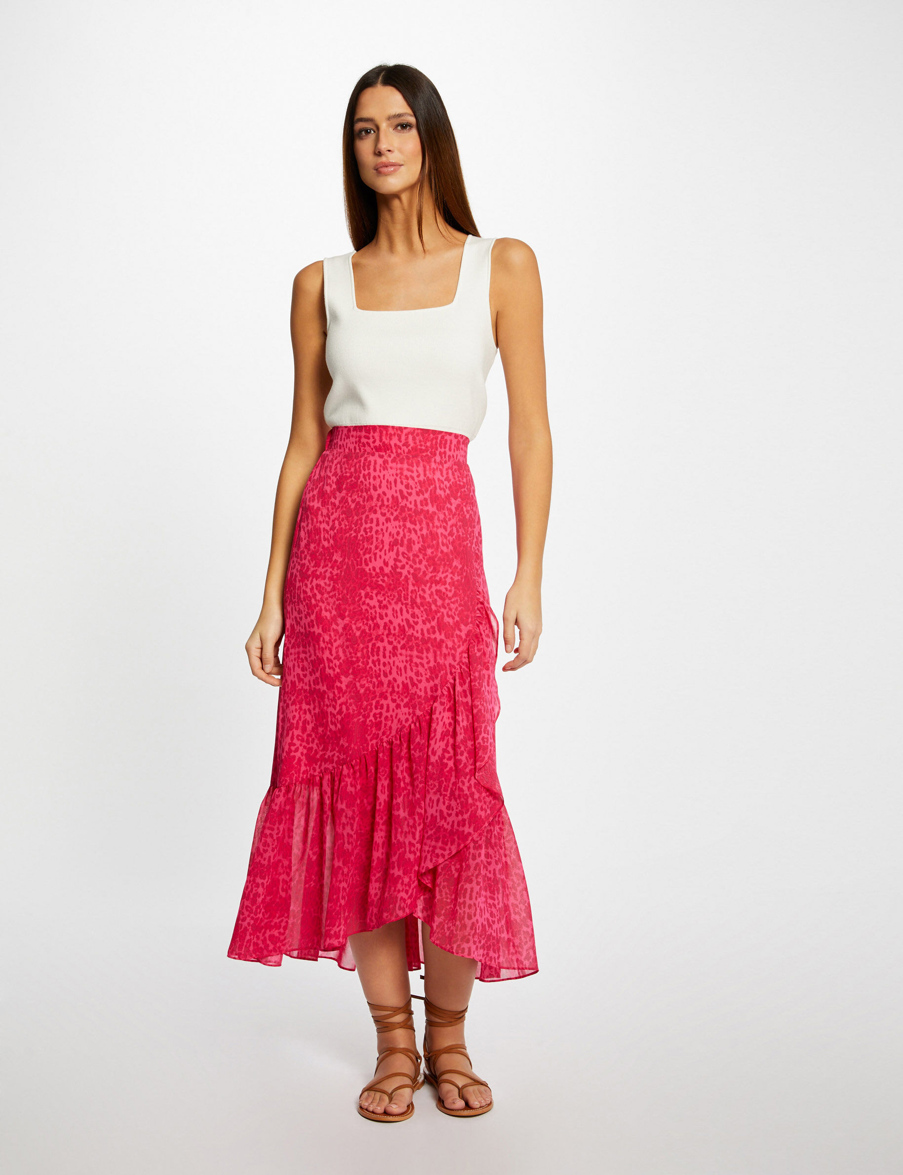 Jupe longue portefeuille imprimé léopard rose femme - rose