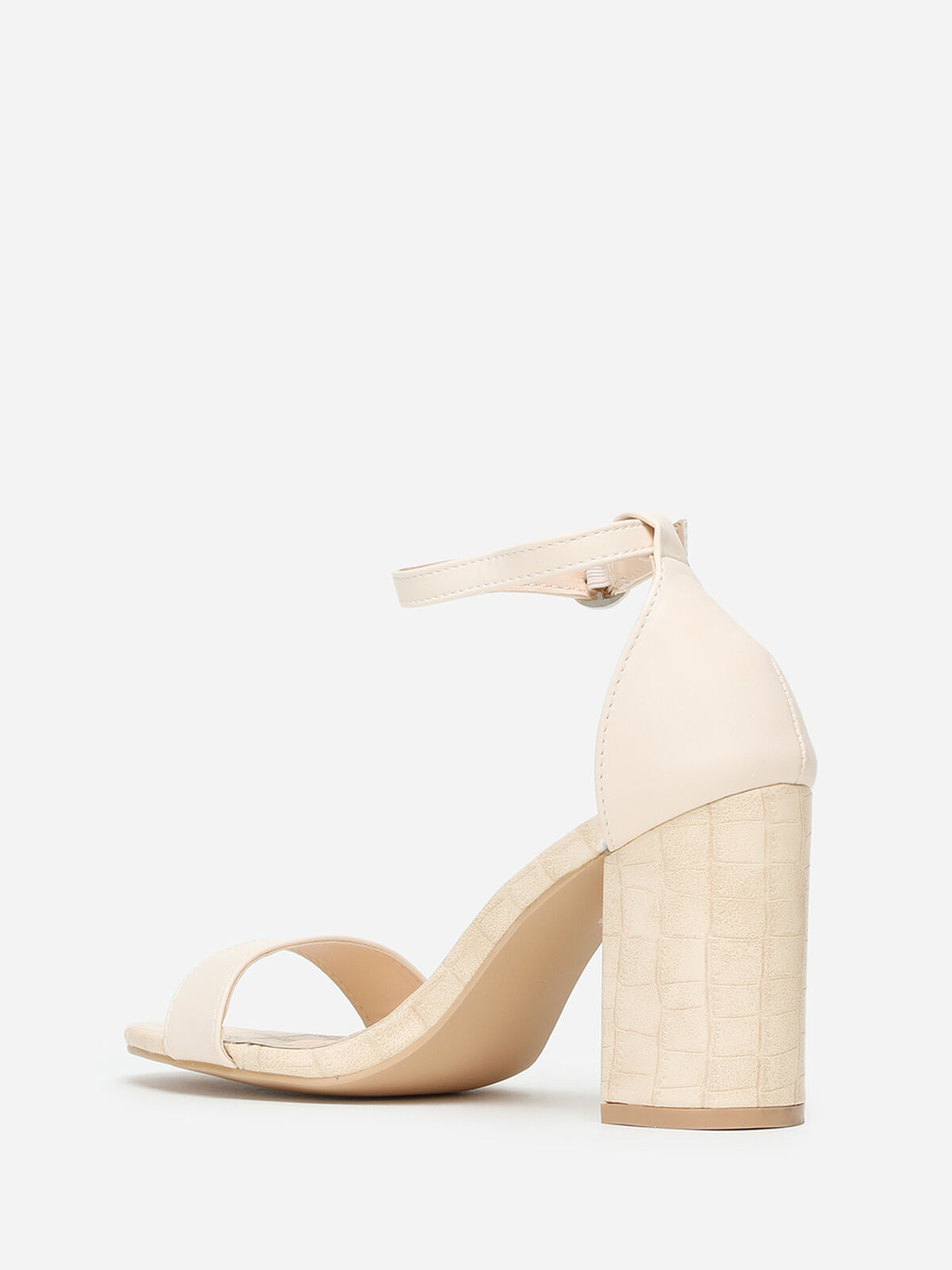Sandales bi-matières à talon carré- Beige