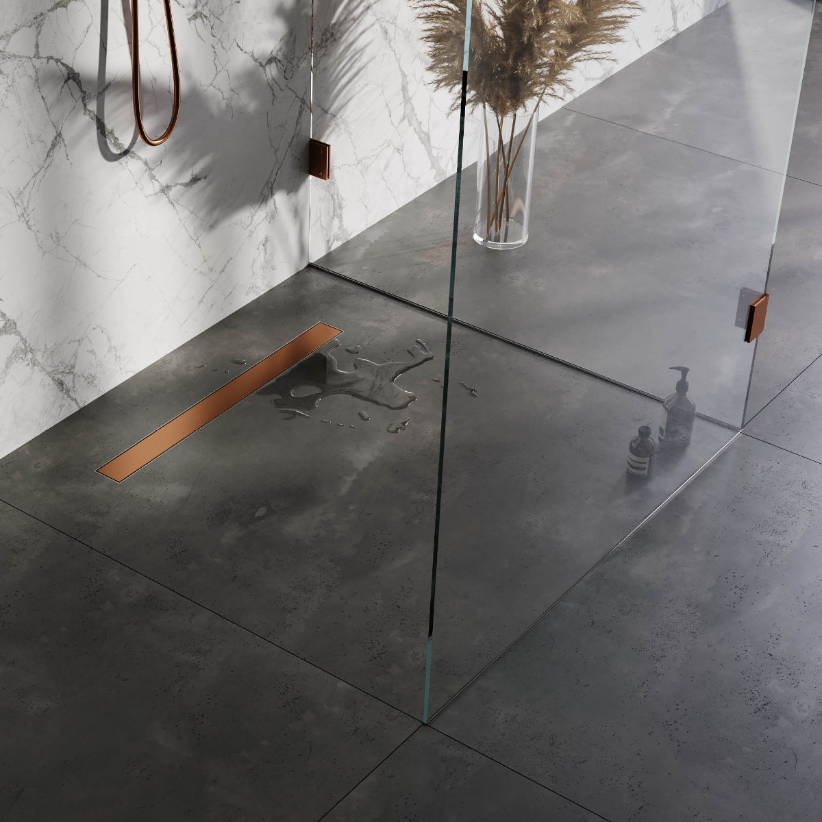 Brauer douchegoot 80x7cm met multifunctioneel rooster en flens geborsteld koper PVD