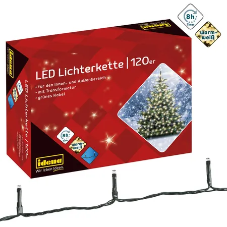 Idena LED Lichterkette für innen und außen mit 120 LEDs, warmweiß
