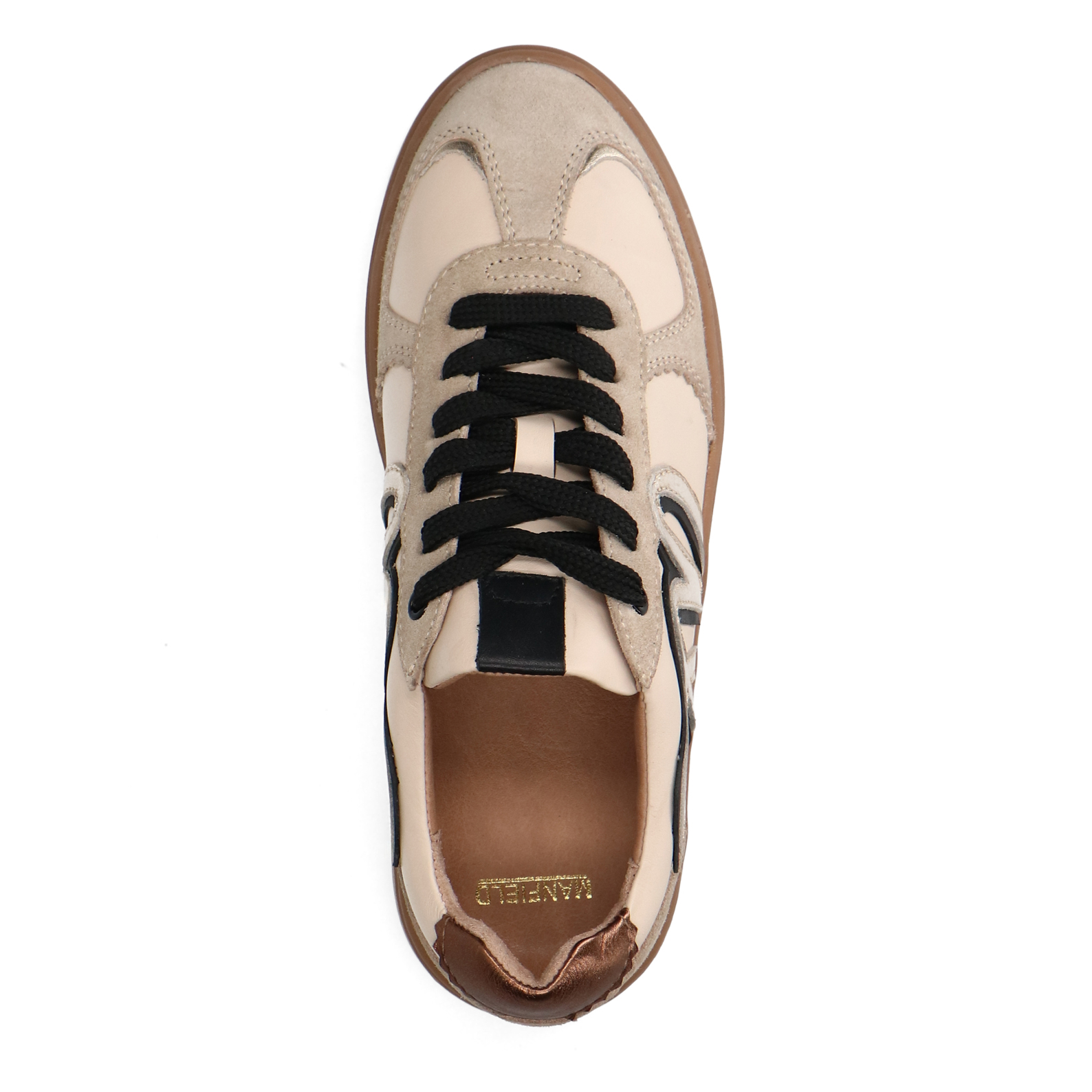 Beige leren sneakers met gouden details