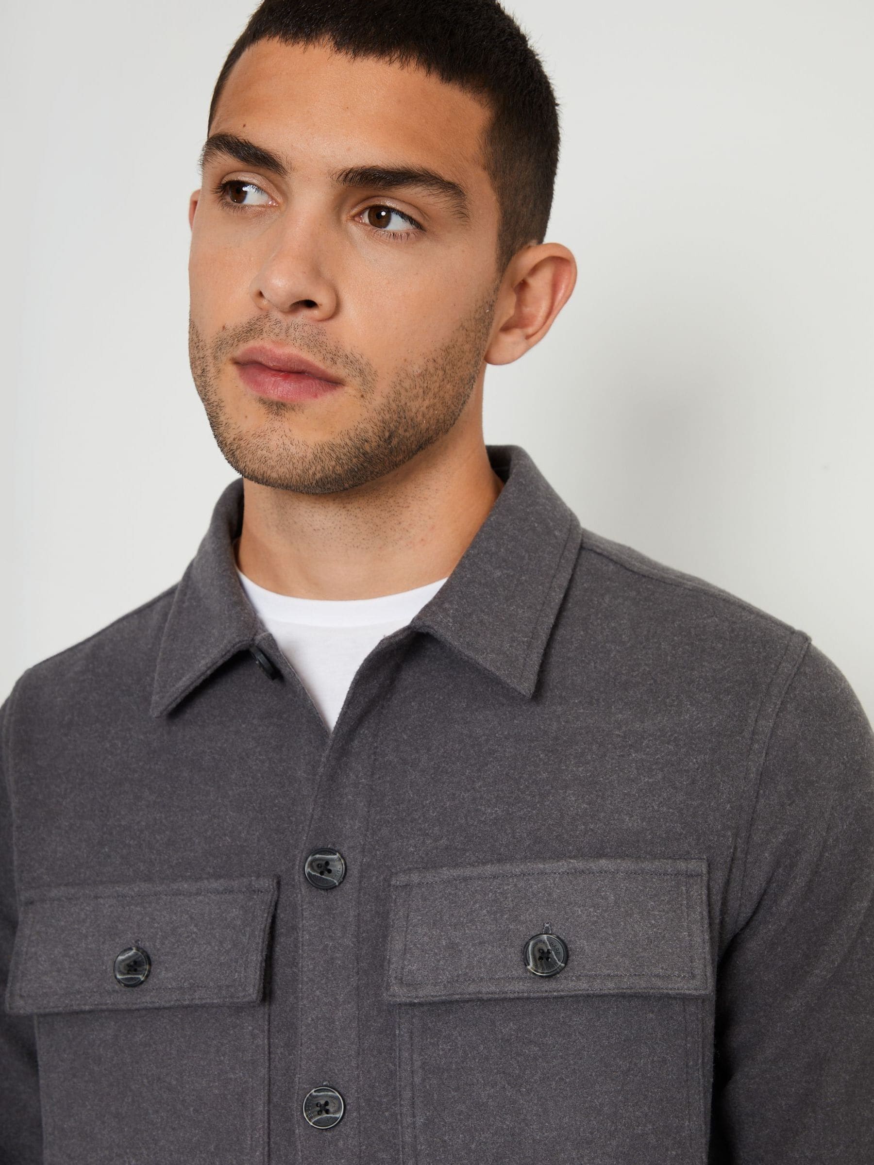 Grijs - Threadbare imitatiebont wollen knoopsluiting overshirt