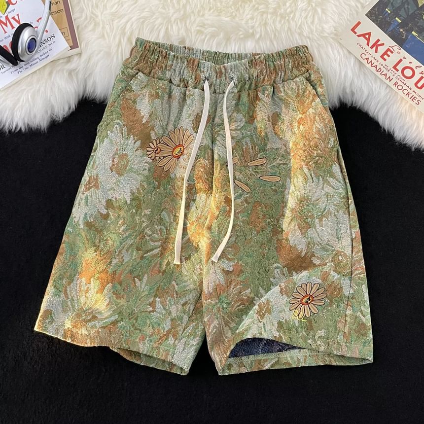 Maxelane - Shorts met trekkoord en geborduurde bloemenprint
