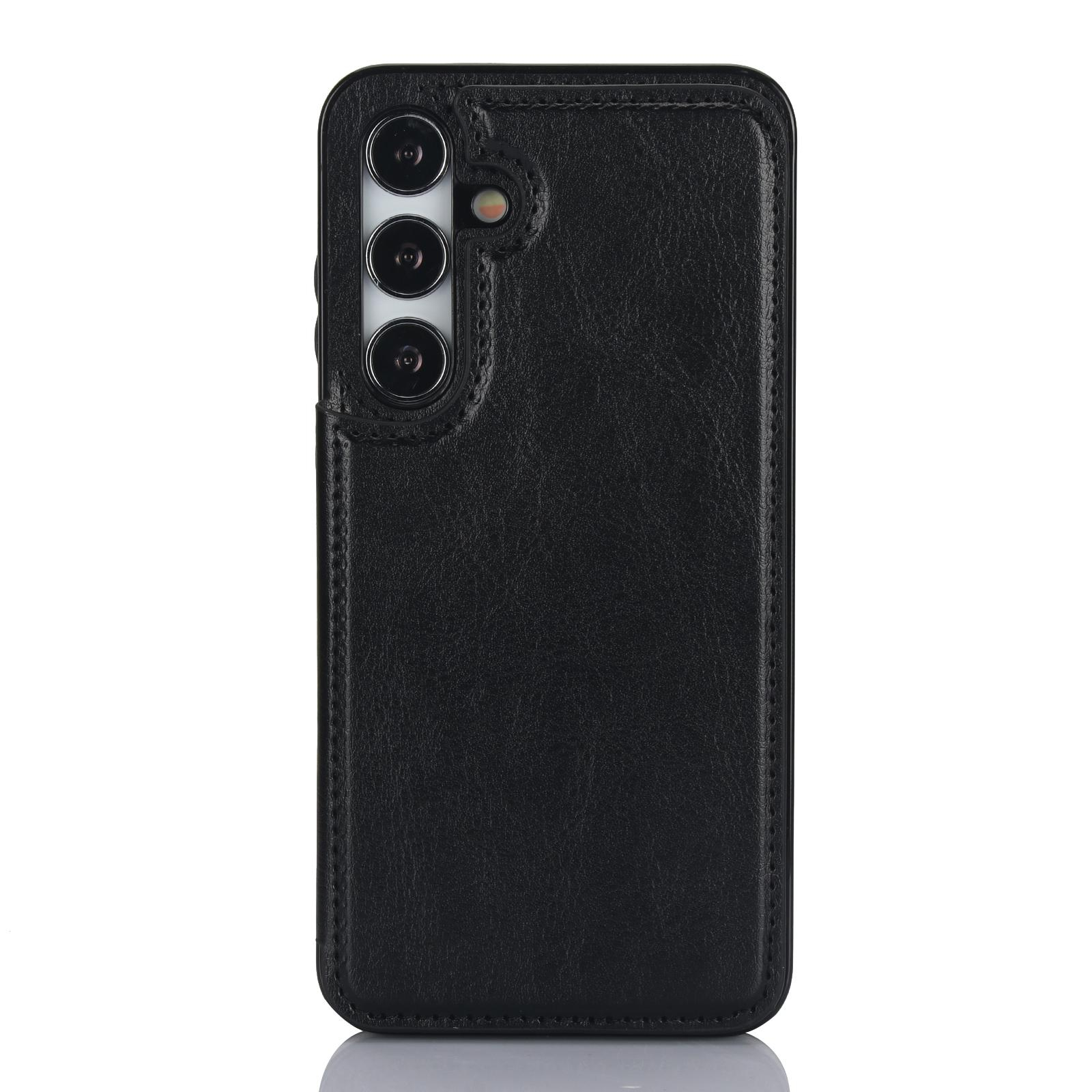 Samsung Galaxy S24 Hybrid Leder Hülle mit Kartenfach   Kickstand Aufsteller - Schwarz