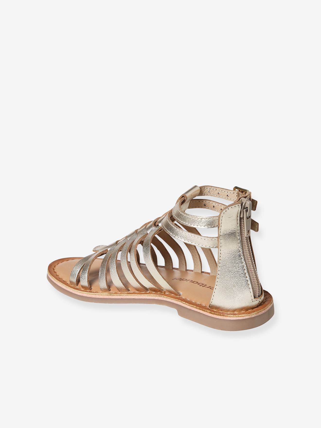 Sandálias de couro estilo alpargata para meninas, cinza metálico médio