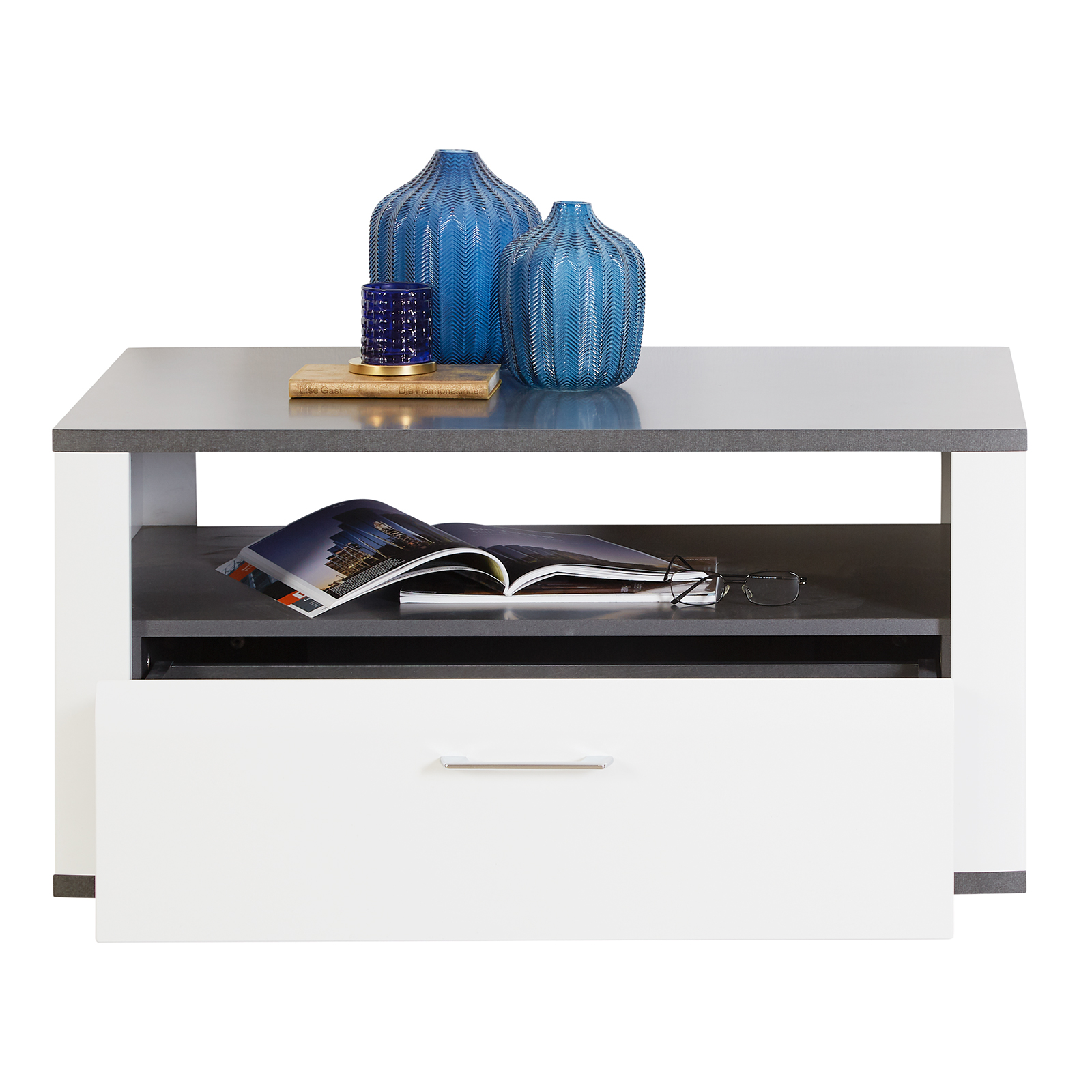 Luca Bessoni Couchtisch ALASSIO - weiß-grau - Hochglanz - 90 cm