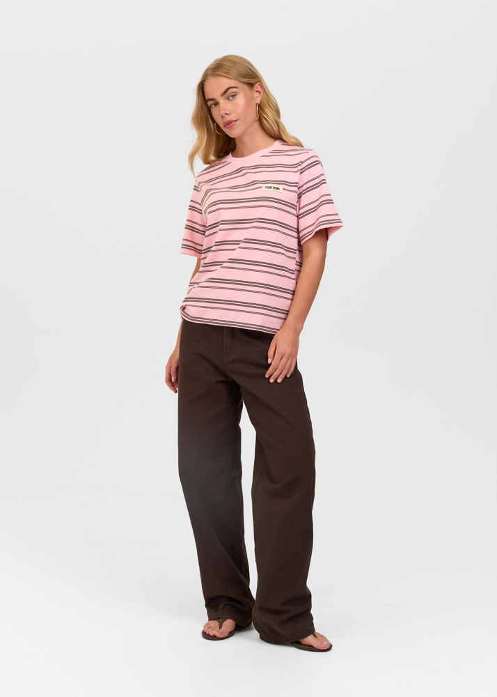 Friday Denim striped t-shirt lichtroze