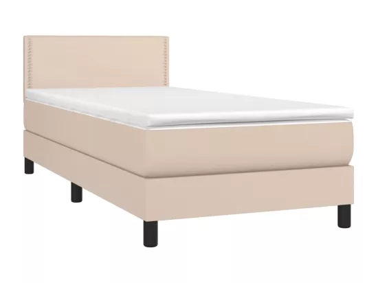 Sommier tapissier matelas et LED Cappuccino 90x190cm Similicuir