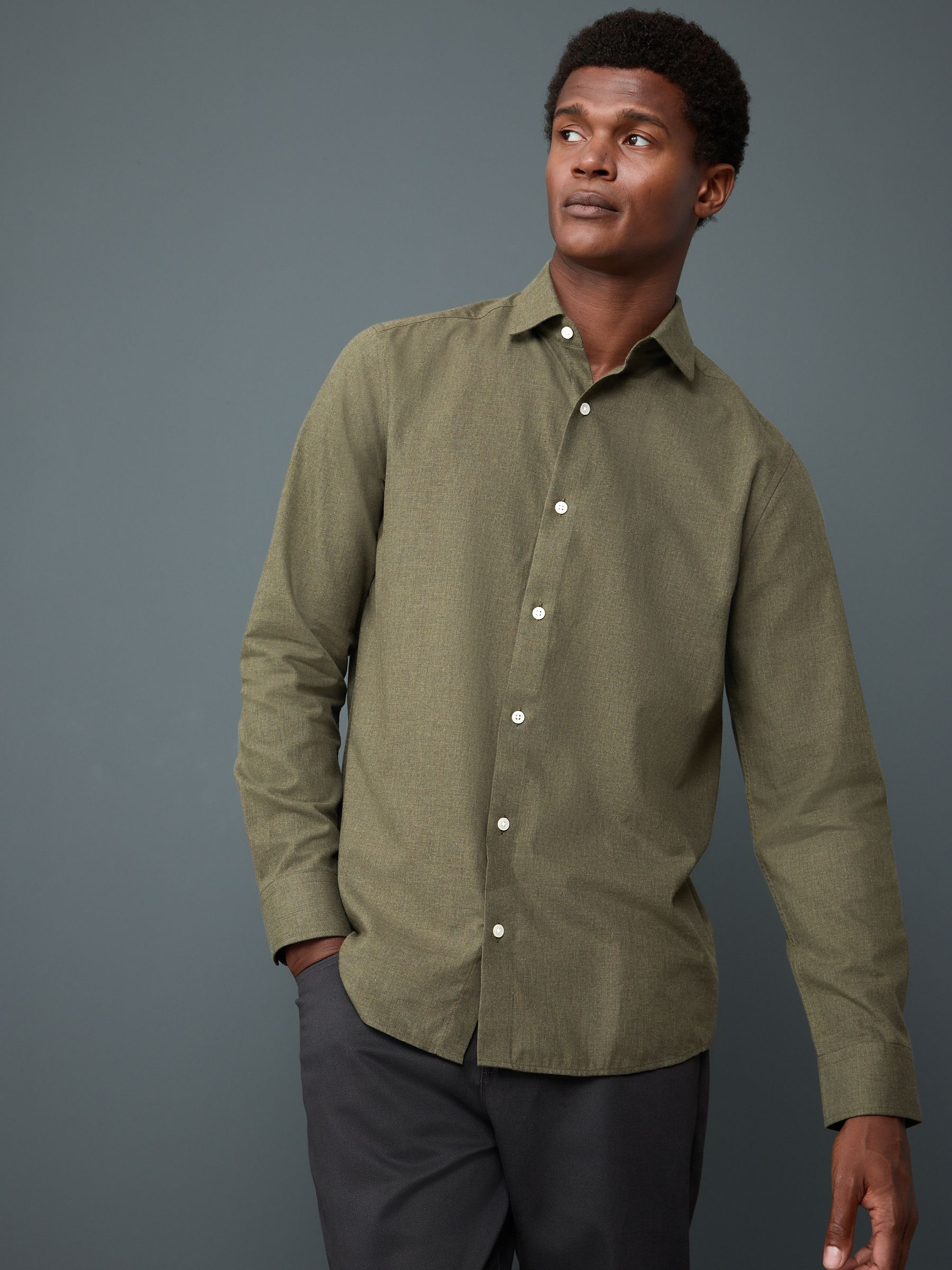 Olijfgroen - Long Sleeve Soft Touch Smart Shirt