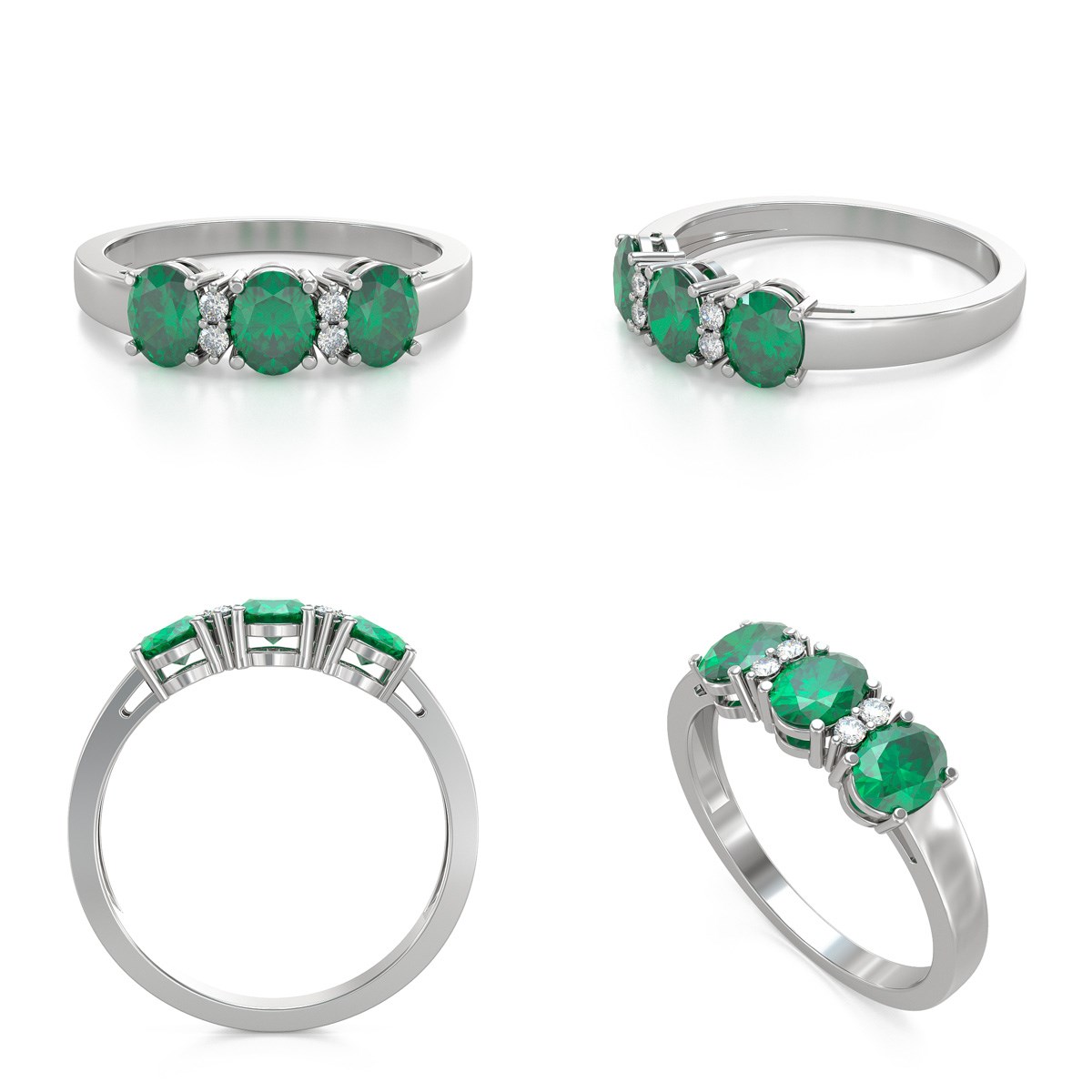 Bague ADEN Or 585 Blanc Emeraude et diamants 2.25grs