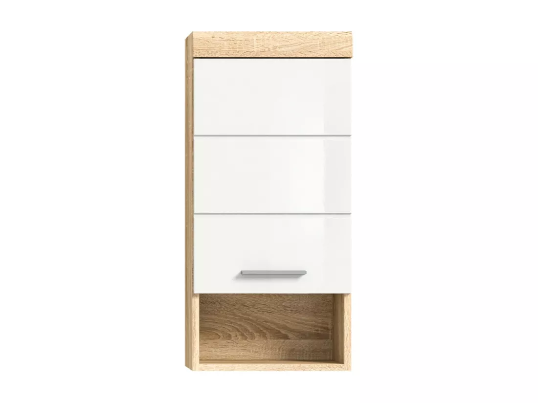 Demi colonne de salle de bain RIDLEY – 1 tiroir et 1 niche – Blanc et chêne clair