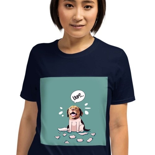 Camiseta feminina Mascochula, personalizada com a foto do seu animal de estimação, azul marinho.