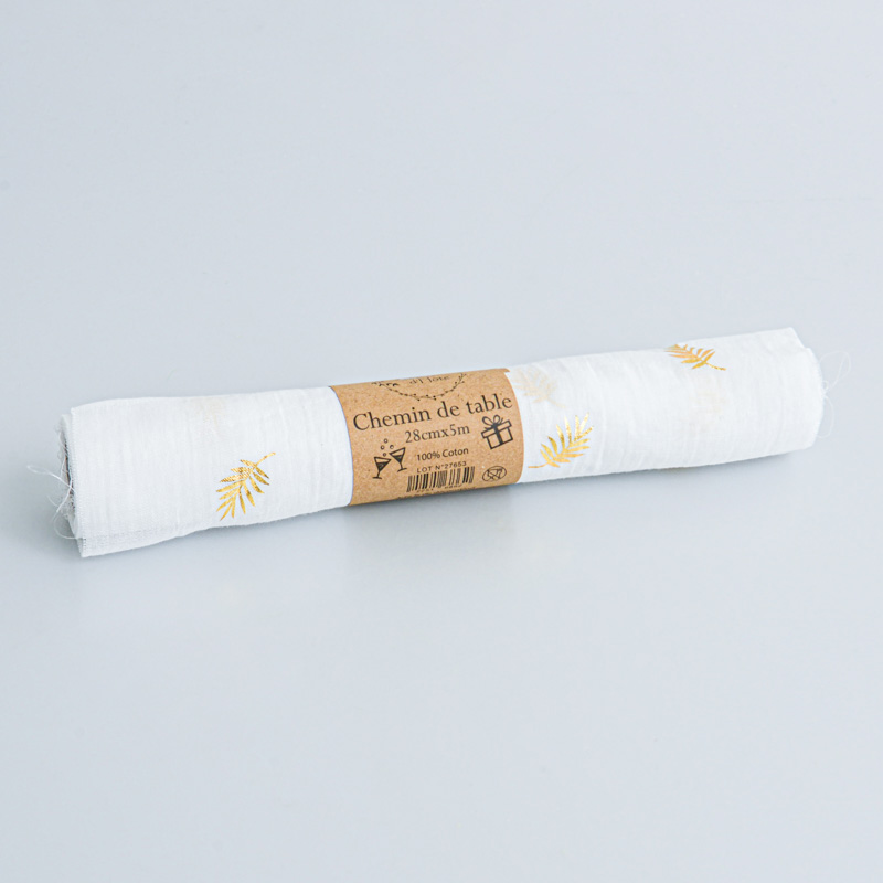 Chemin de table gaze de coton feuilles