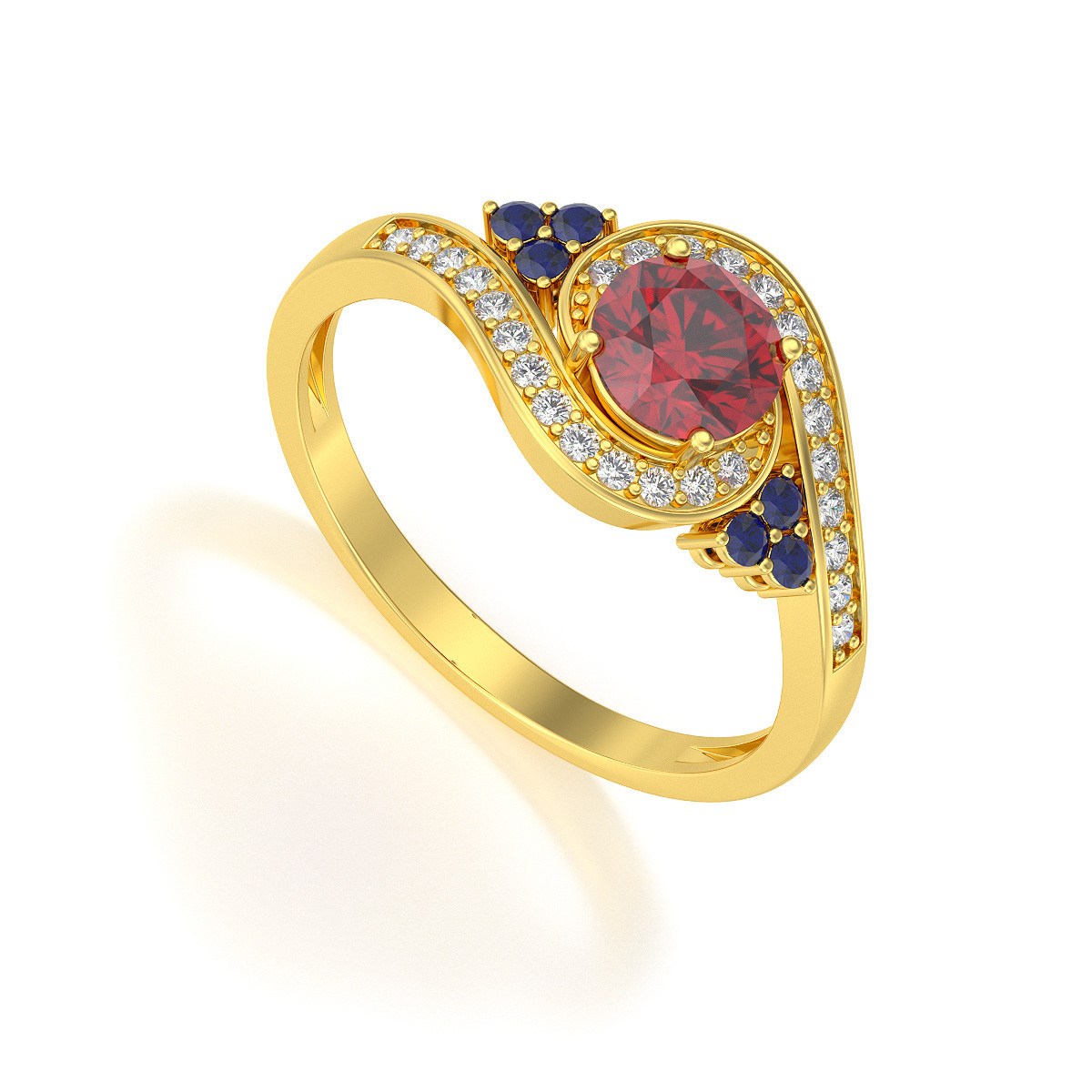 Bague ADEN Or 585 Jaune Rubis Saphir et diamants 2.702grs