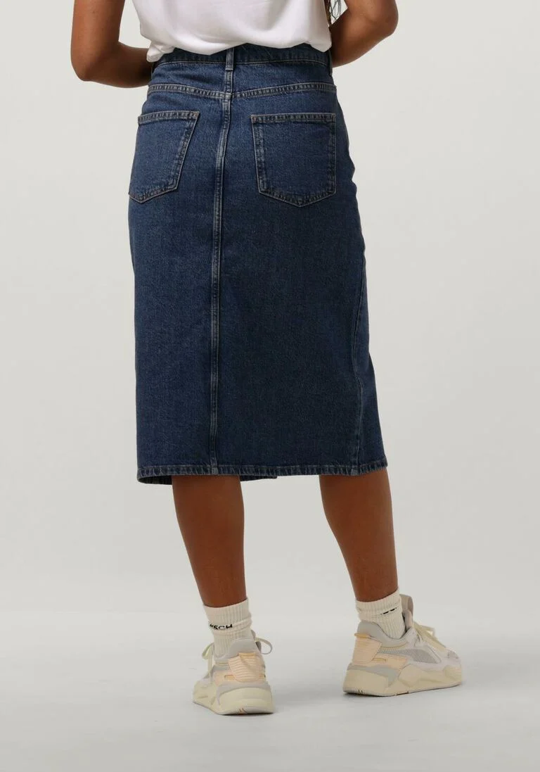 OBJECT donkerblauwe object midirok objellen midi denim skirt